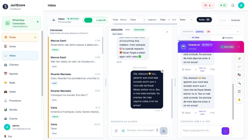 JuriScore — WhatsApp Inbox — IA Operacional
